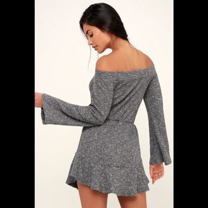 Lulu's Wallace Black Marled Off The Shoulder Skater Dress